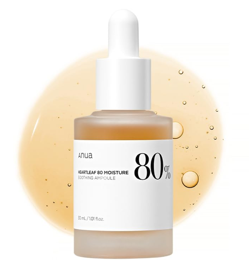 Anua Heartleaf 80 Soothing Ampoule, Hydration Facial Serum for Glass Skin, Panthenol, Hyaluronic Acid, Non-Greasy, Gentle Formula, Lightweight Essence, Vegan, Korean Skin Care, 30ml